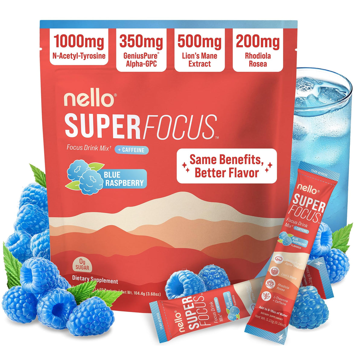 Nello Superfocus bottle pour offers a clean, sugar-free energy for focused work.
