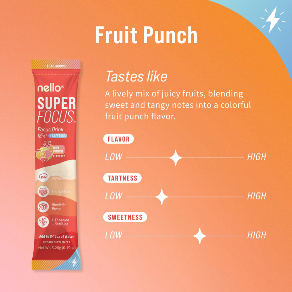 Nello Superfocus powder being dispensed for easy mix into fruit punch.