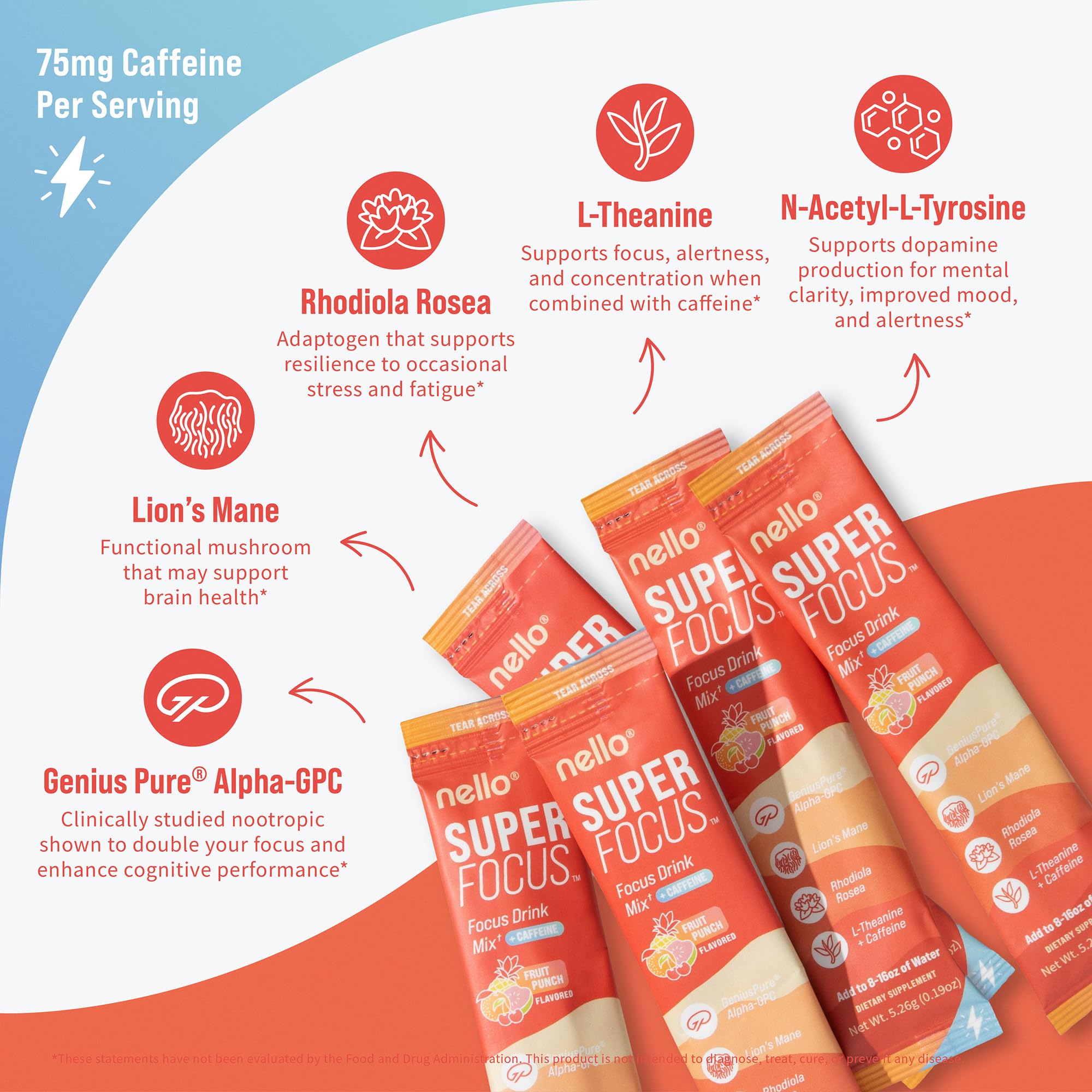 Nello Superfocus scoop beside powder for precise dosing during study sessions.