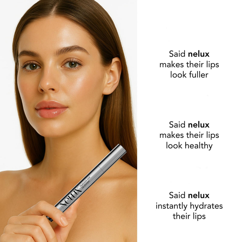 Nelux nourishing formula shown moisturizing lips for long lasting softness