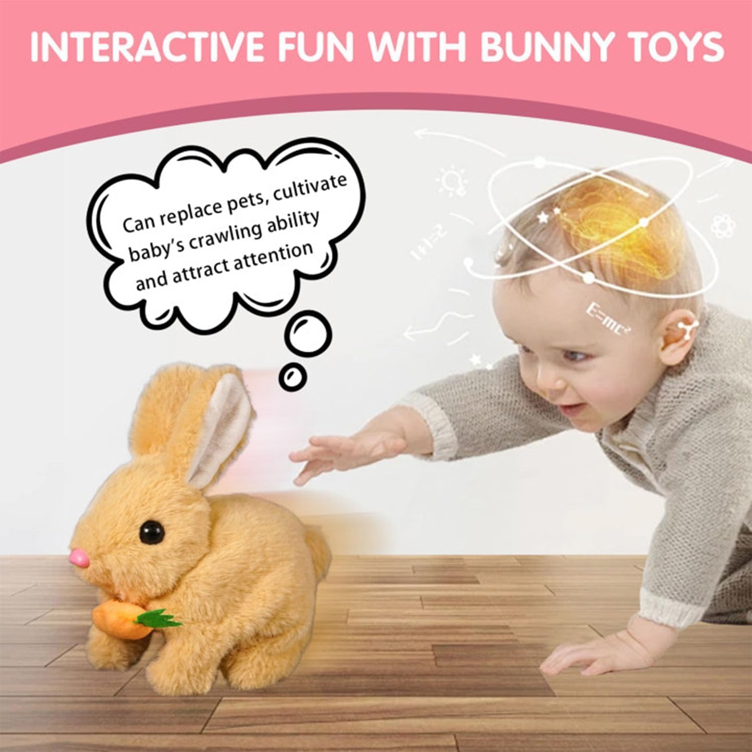 Nenrte bunny toy hopping action adds dynamic fun during indoor play.