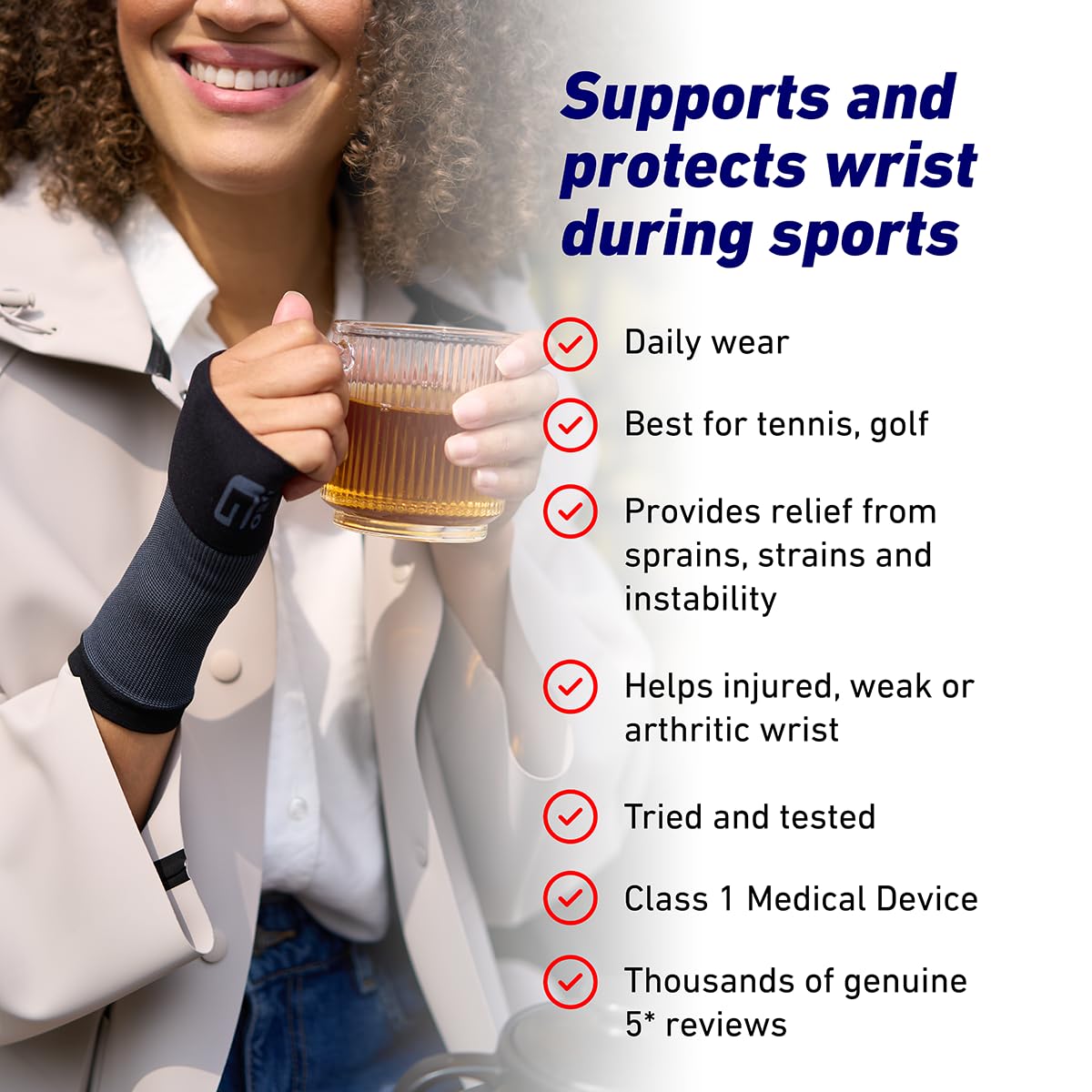 Neo-G Wrist and Thumb Support with multi-zone compression stabilizing the wrist and thumb