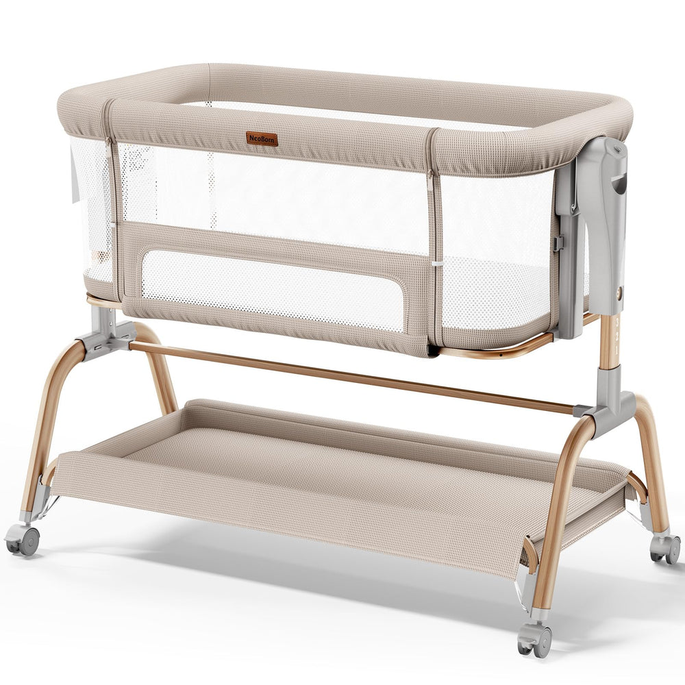 NeoBorn 3in1 bassinet beside the bed for convenient night feeding and soothing.