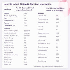 Neocate Infant can side label showing DHA, ARA, and iron for development support.