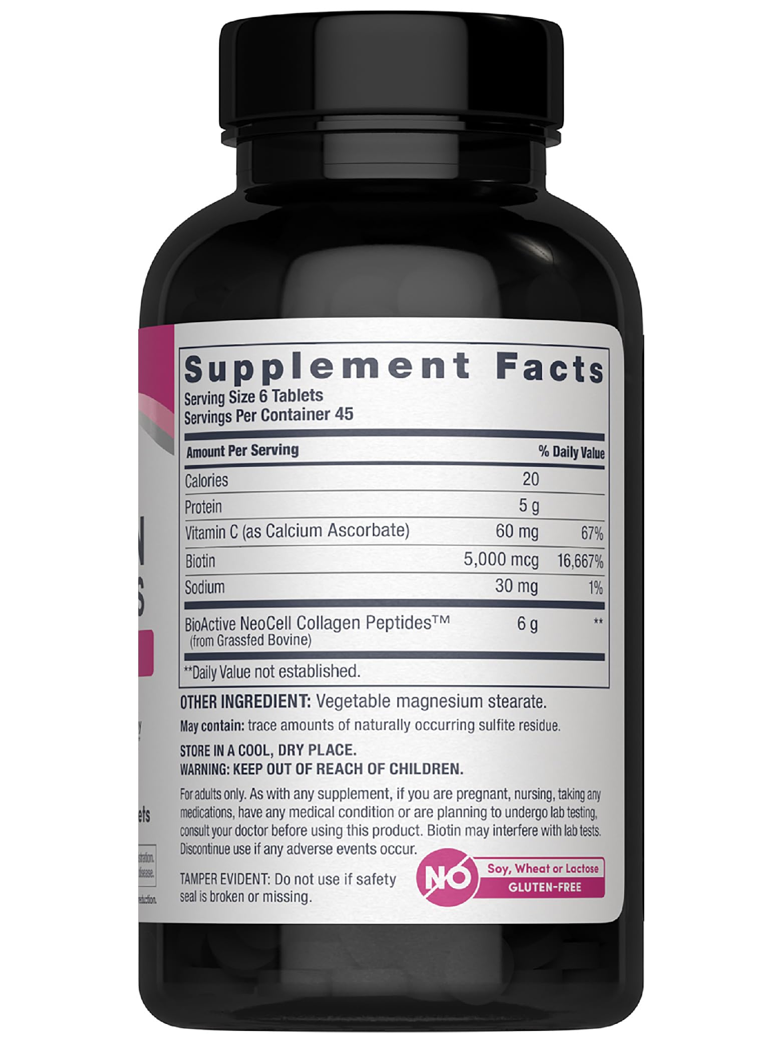 Ingredients panel showing vitamin C and biotin in NeoCell Advanced