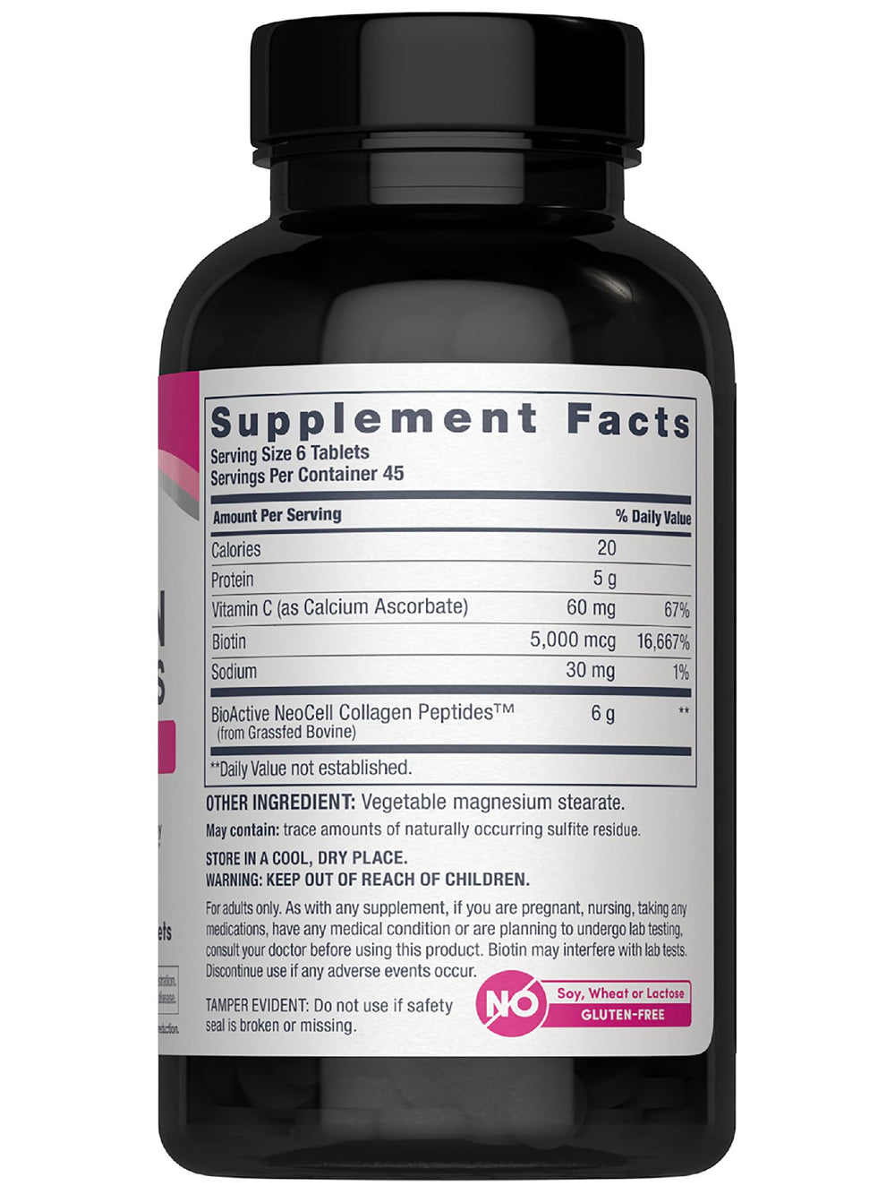 Ingredients panel showing vitamin C and biotin in NeoCell Advanced