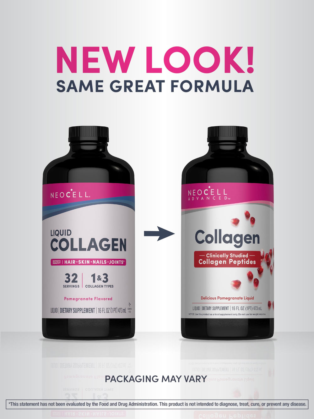 Pouring NeoCell Advanced liquid collagen into a glass for mixing