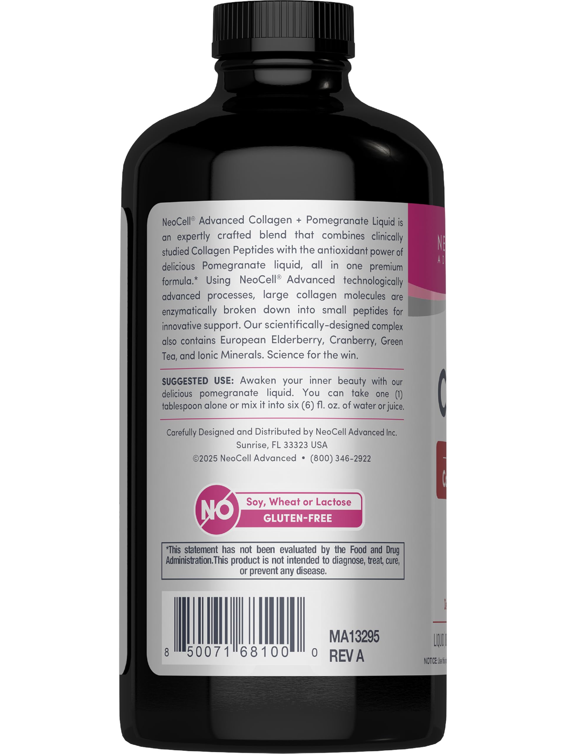 Pomegranate, cranberry, and elderberry juice concentrates enrich the blend