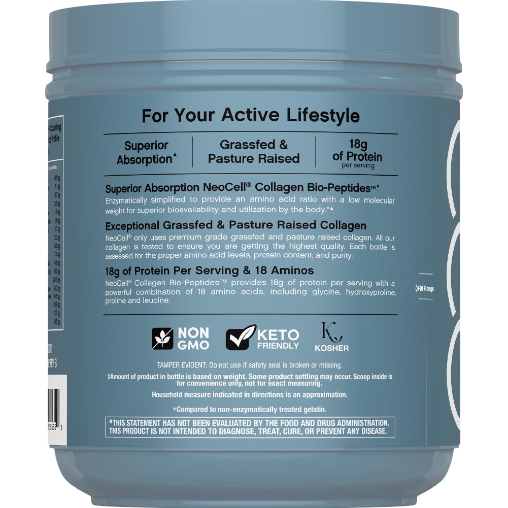 NeoCell Collagen Bio-Peptides powder dissolves into tea for everyday use.