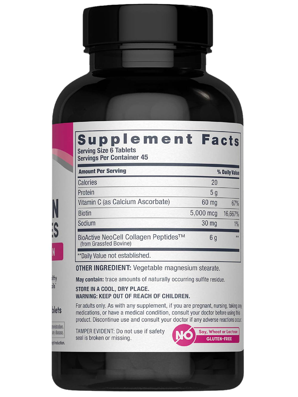 NeoCell Collagen pills bottle back view shows ingredients and benefits.