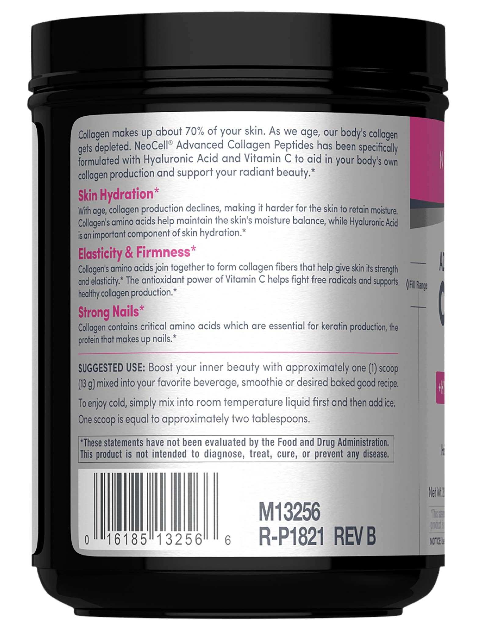 NeoCell Collagen Plus bottle shows vitamin C and hyaluronic acid benefits.