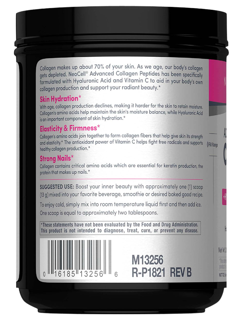 NeoCell Collagen Plus bottle shows vitamin C and hyaluronic acid benefits.