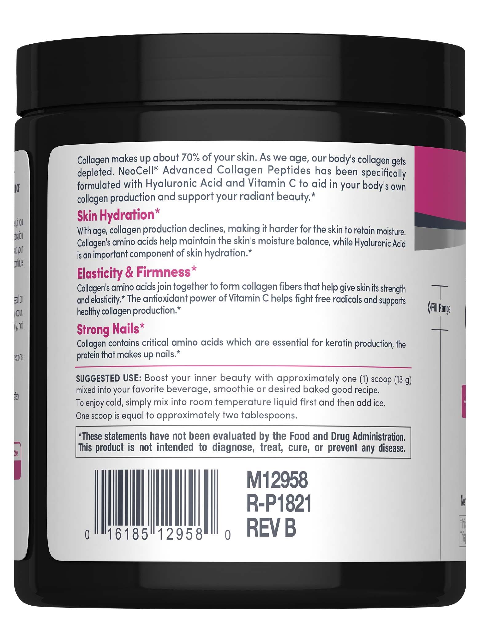 NeoCell Collagen Powder with hyaluronic acid graphic emphasizing skin hydration