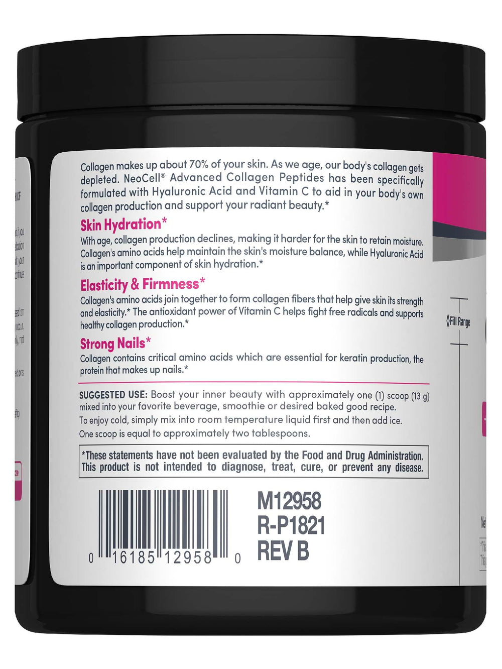 NeoCell Collagen Powder with hyaluronic acid graphic emphasizing skin hydration