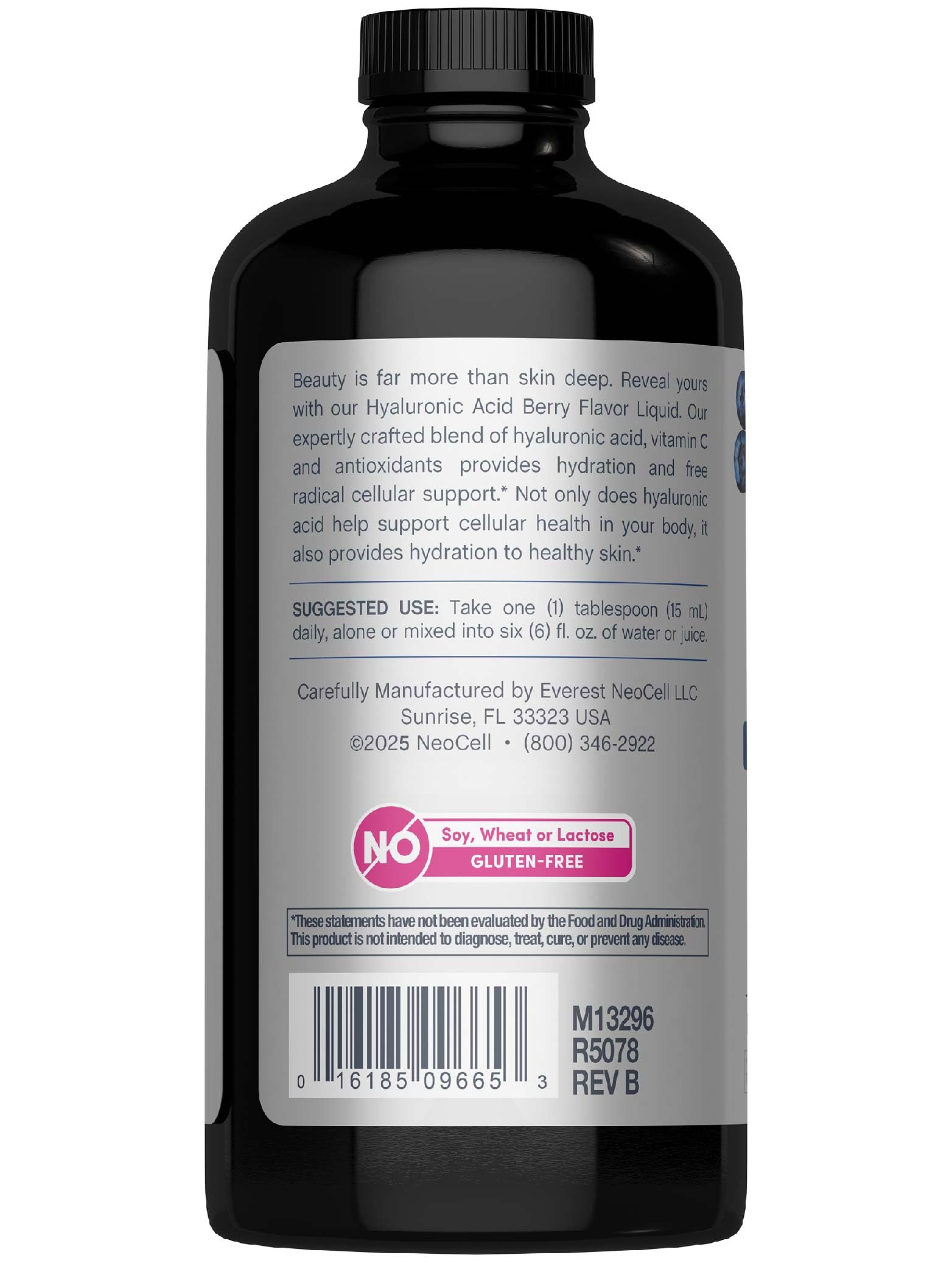 Close-up of NeoCell Berry Liquid label showing Vitamin C and antioxidants.