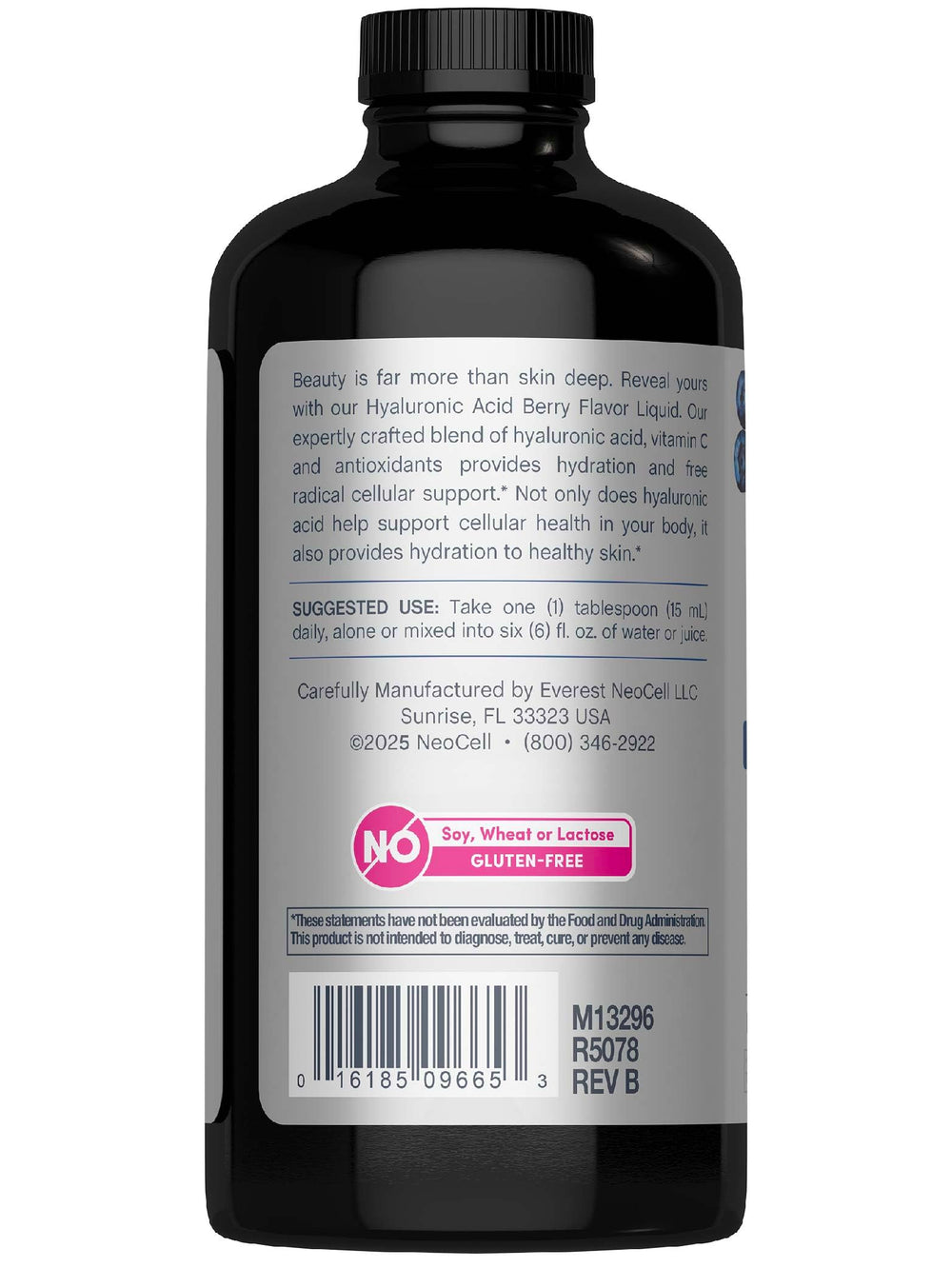 Close-up of NeoCell Berry Liquid label showing Vitamin C and antioxidants.