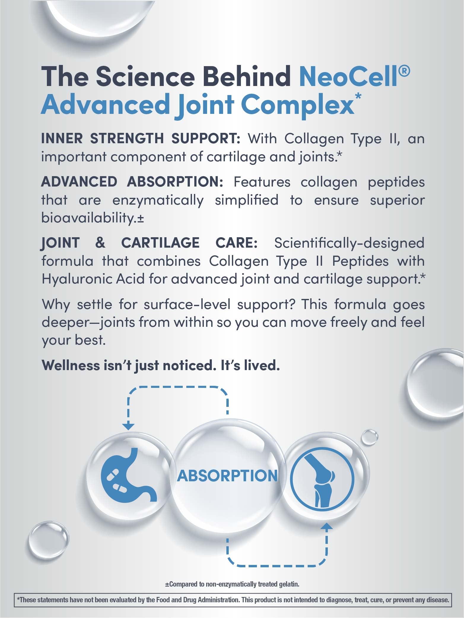 NeoCell Joint Complex label close-up showing Non-GMO and paleo-friendly features.