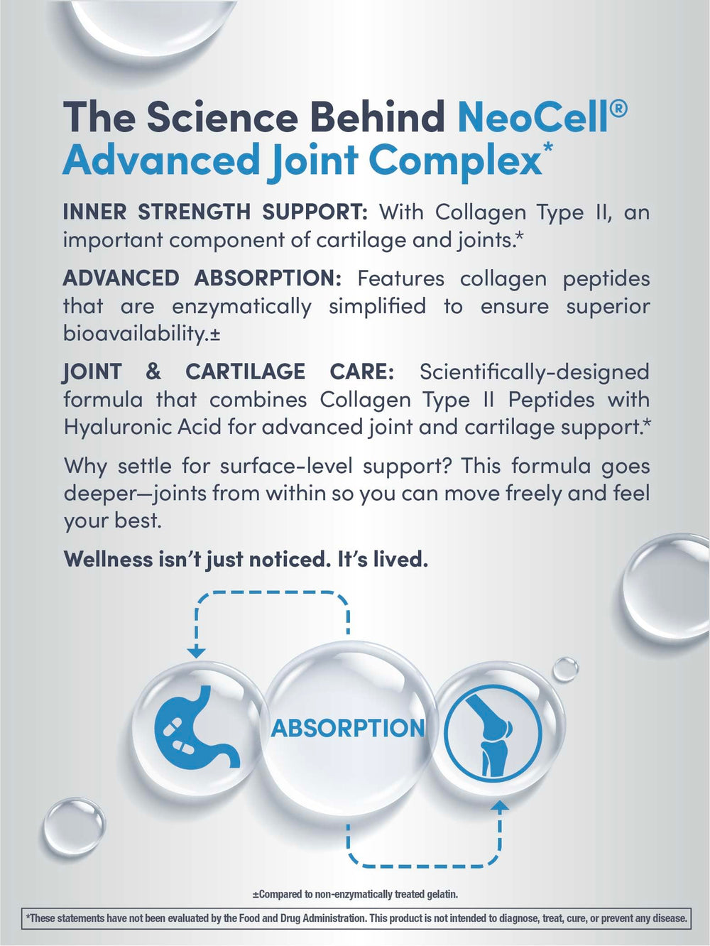 NeoCell Joint Complex label close-up showing Non-GMO and paleo-friendly features.
