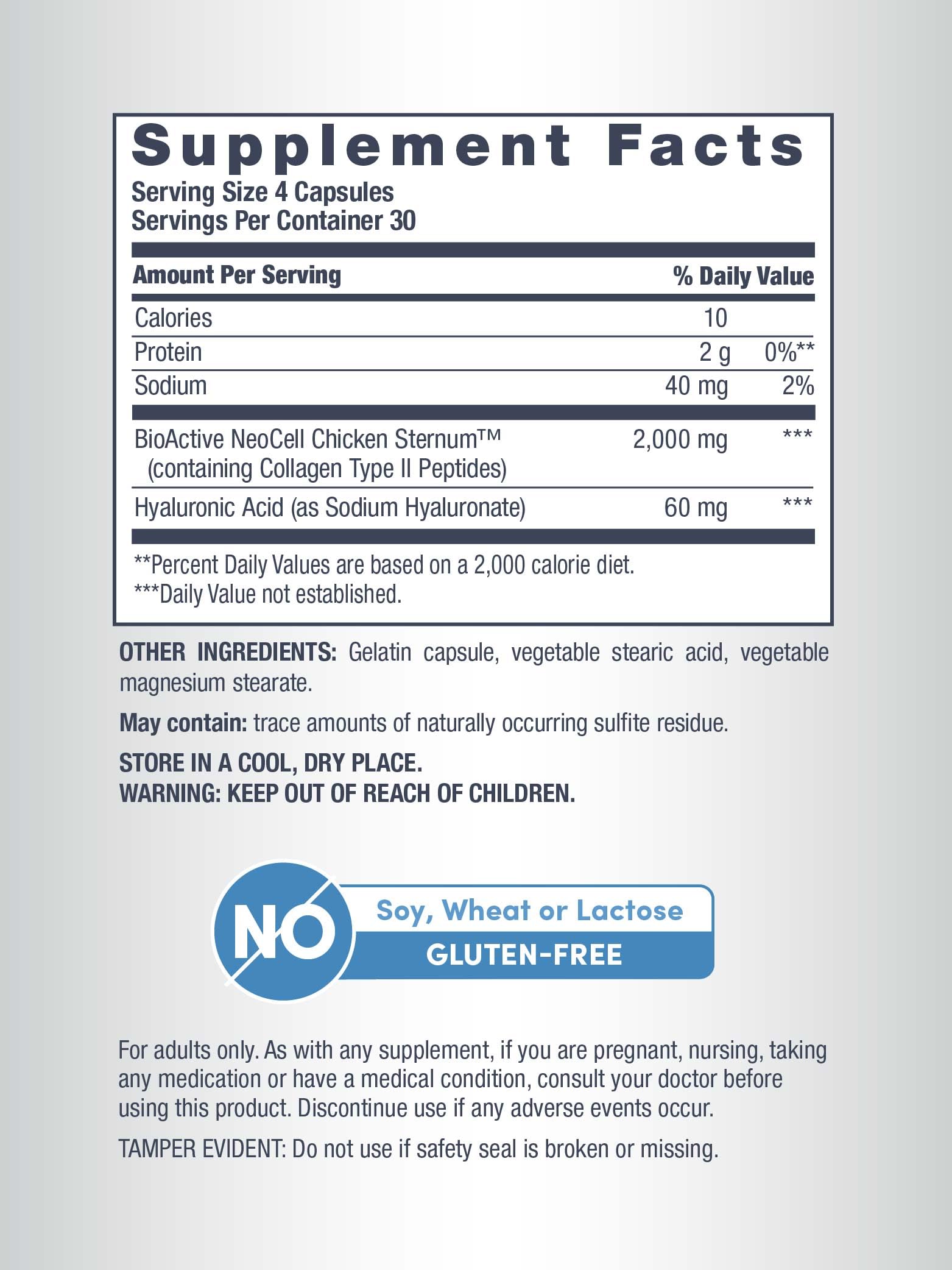 NeoCell Joint Complex capsules with glucosamine and chondroitin for healthy connective tissue.