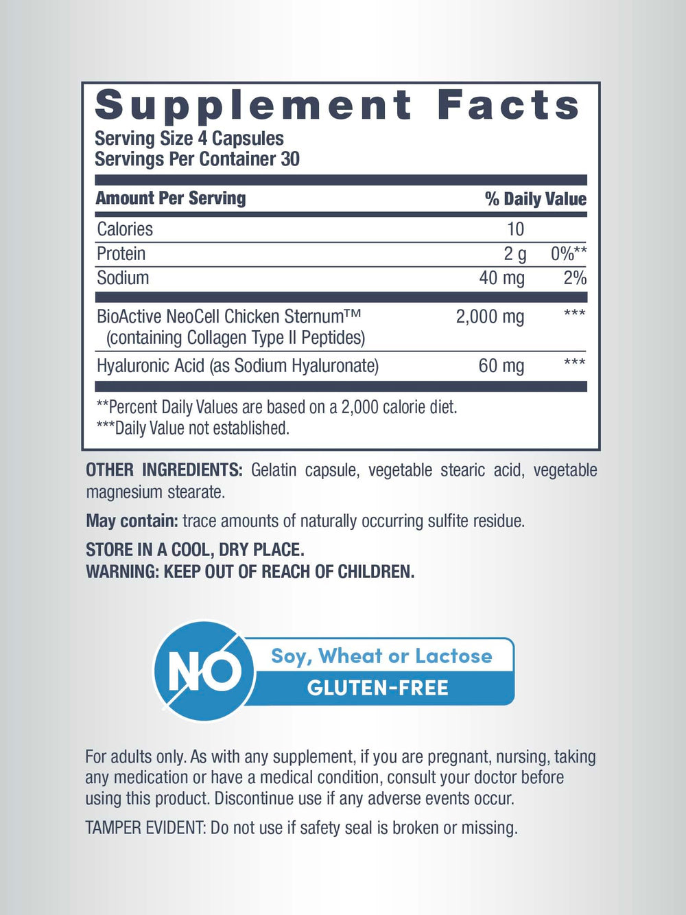 NeoCell Joint Complex capsules with glucosamine and chondroitin for healthy connective tissue.