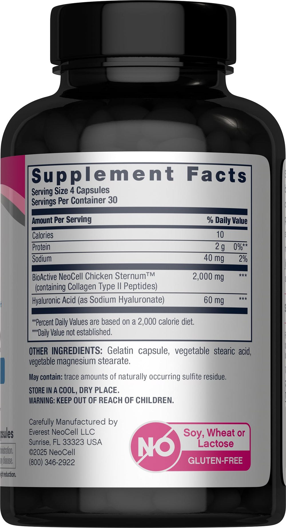 NeoCell Joint Complex with hyaluronic acid, promoting facial hydration and joint comfort.
