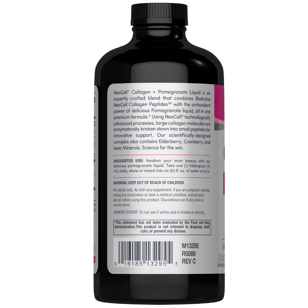 NeoCell Liquid Collagen bottle with green tea extract label close-up.