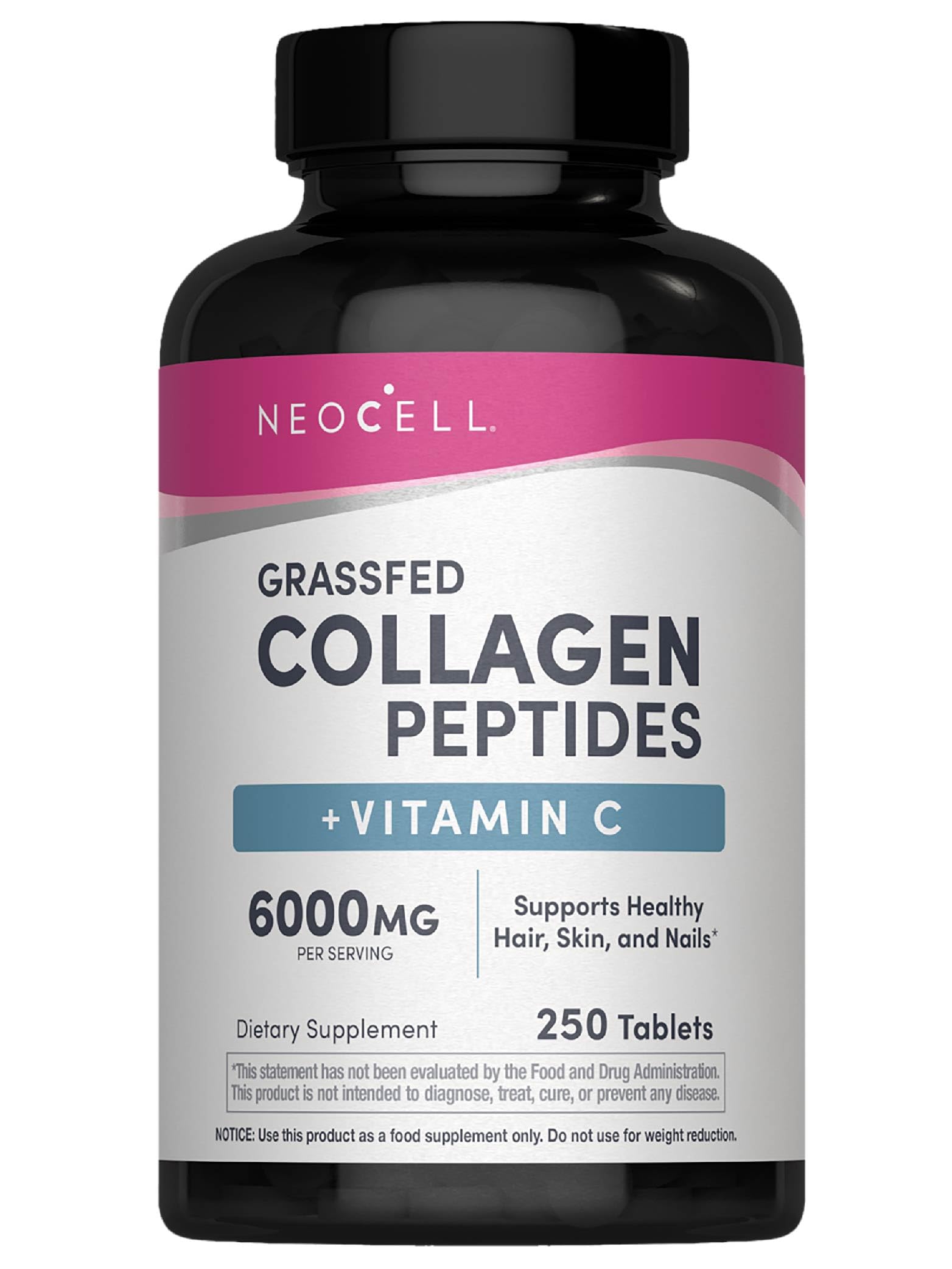 NeoCell Super Collagen Plus C bottle front promotes radiant hair, skin, and nails.