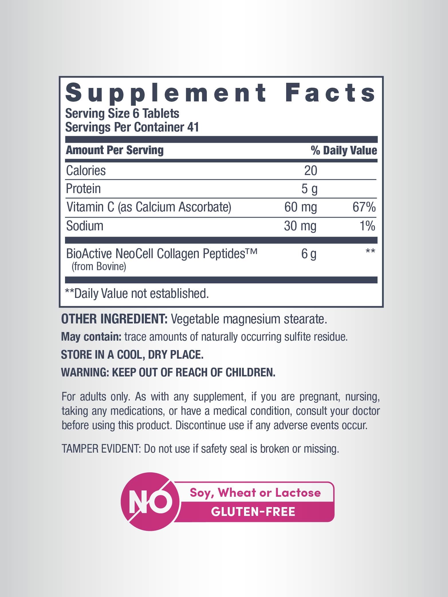NeoCell Vitamin C tablets pack emphasizes collagen boost for healthy skin and nails.