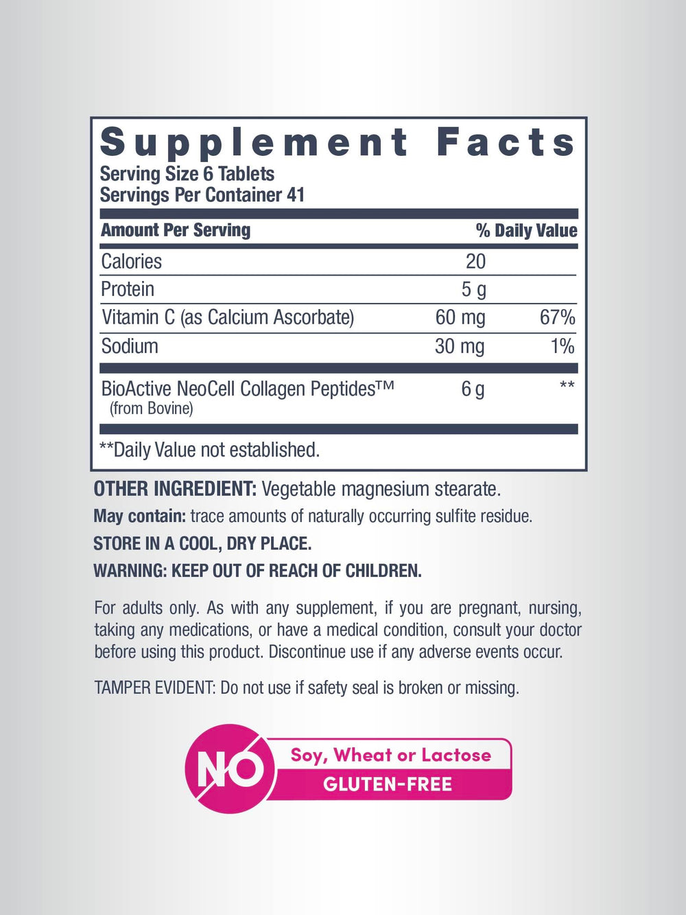 NeoCell Vitamin C tablets pack emphasizes collagen boost for healthy skin and nails.
