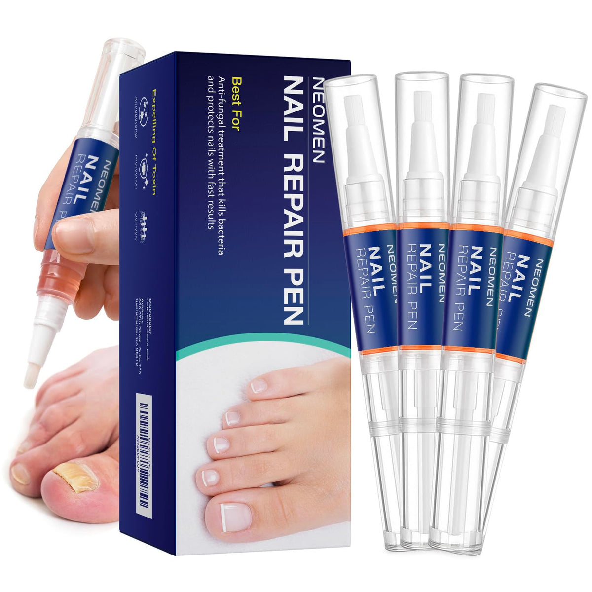 NEOMEN Nail Fungus Pen application scene shows precise brush use for targeted treatment