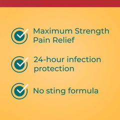 Neosporin Burn Relief label close-up highlighting triple antibiotic protection