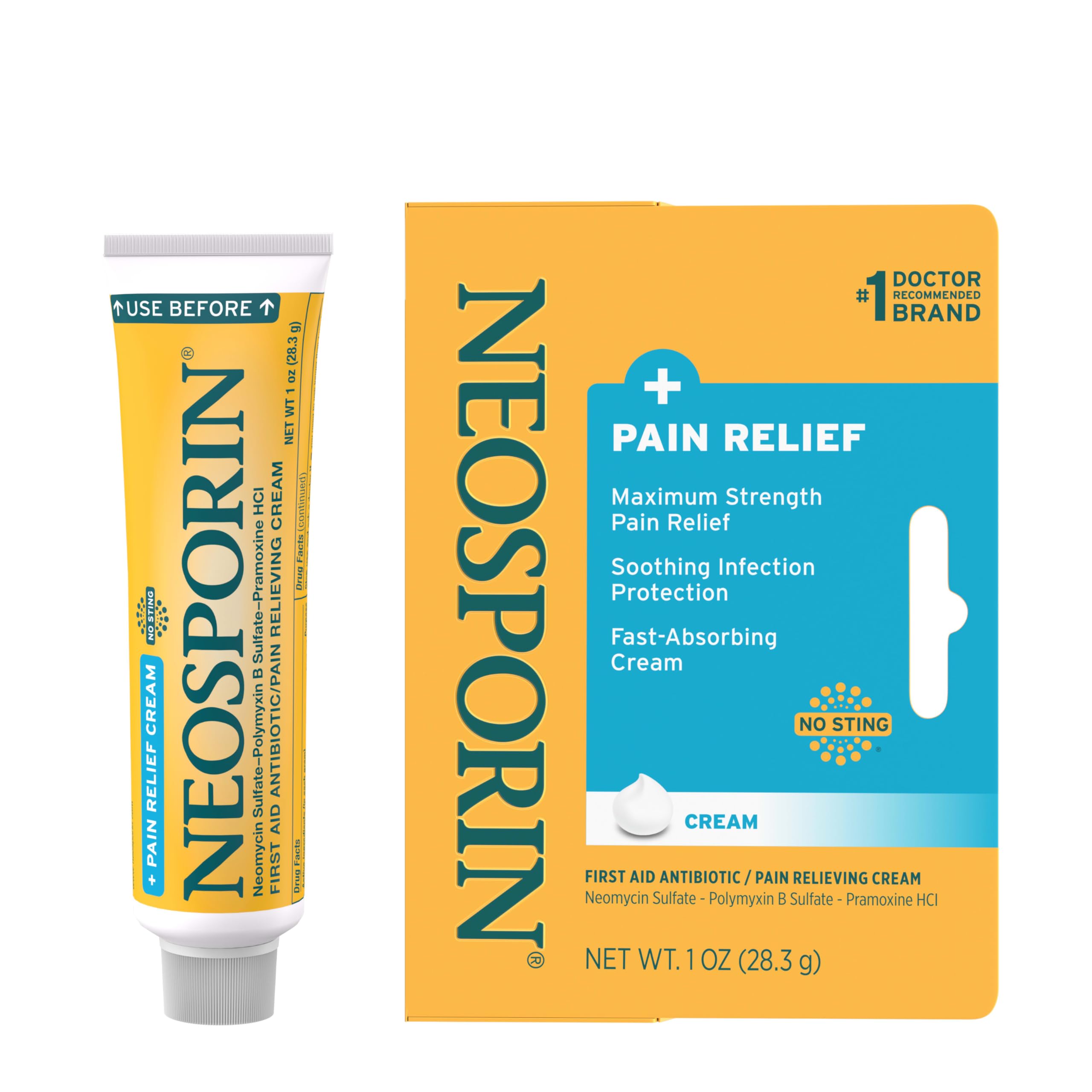 Neosporin Dual Action Cream tube front for on-the-go wound care and quick relief