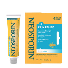 Neosporin Dual Action Cream tube front for on-the-go wound care and quick relief