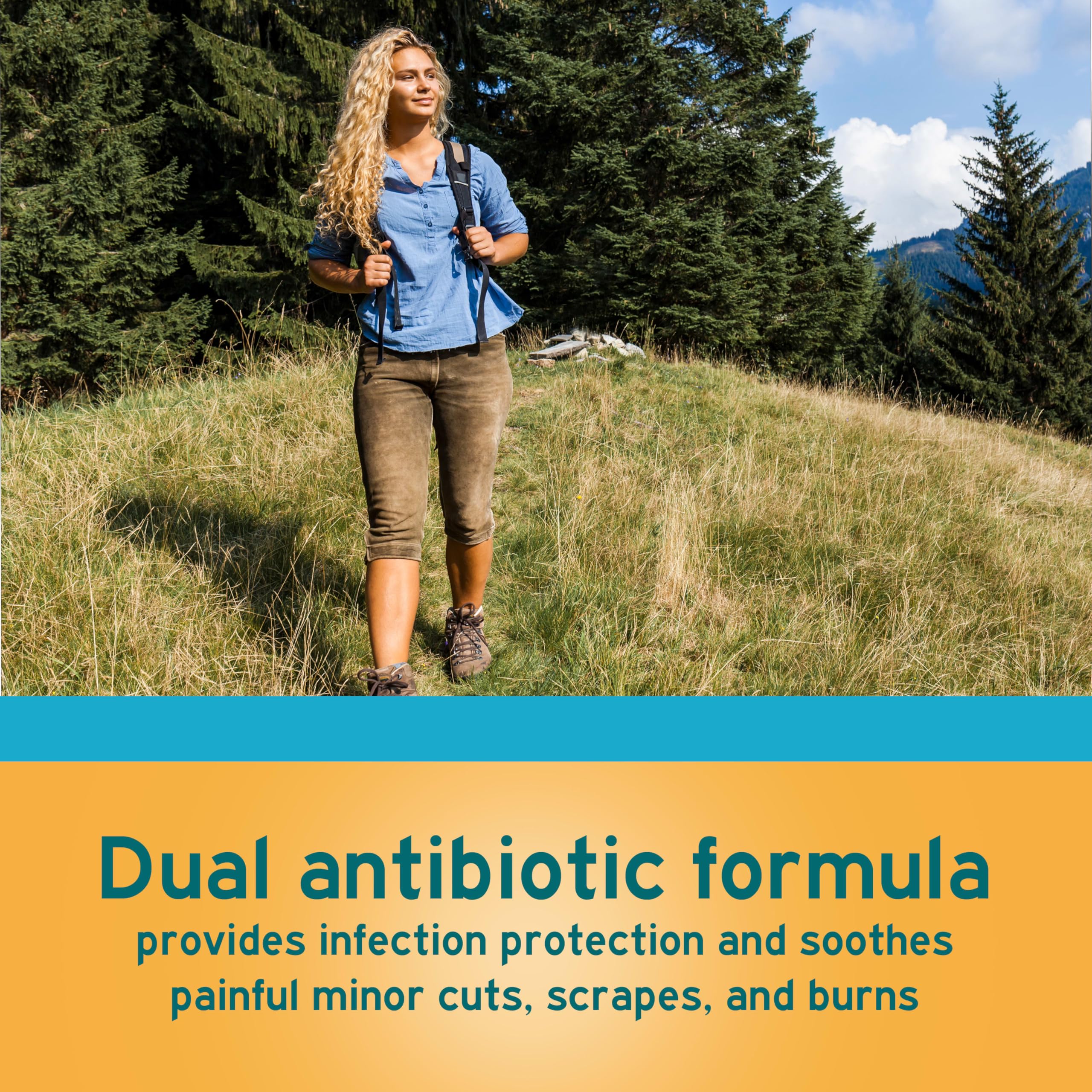Neosporin Dual Action Cream spread on skin demonstrates easy coverage for minor wounds