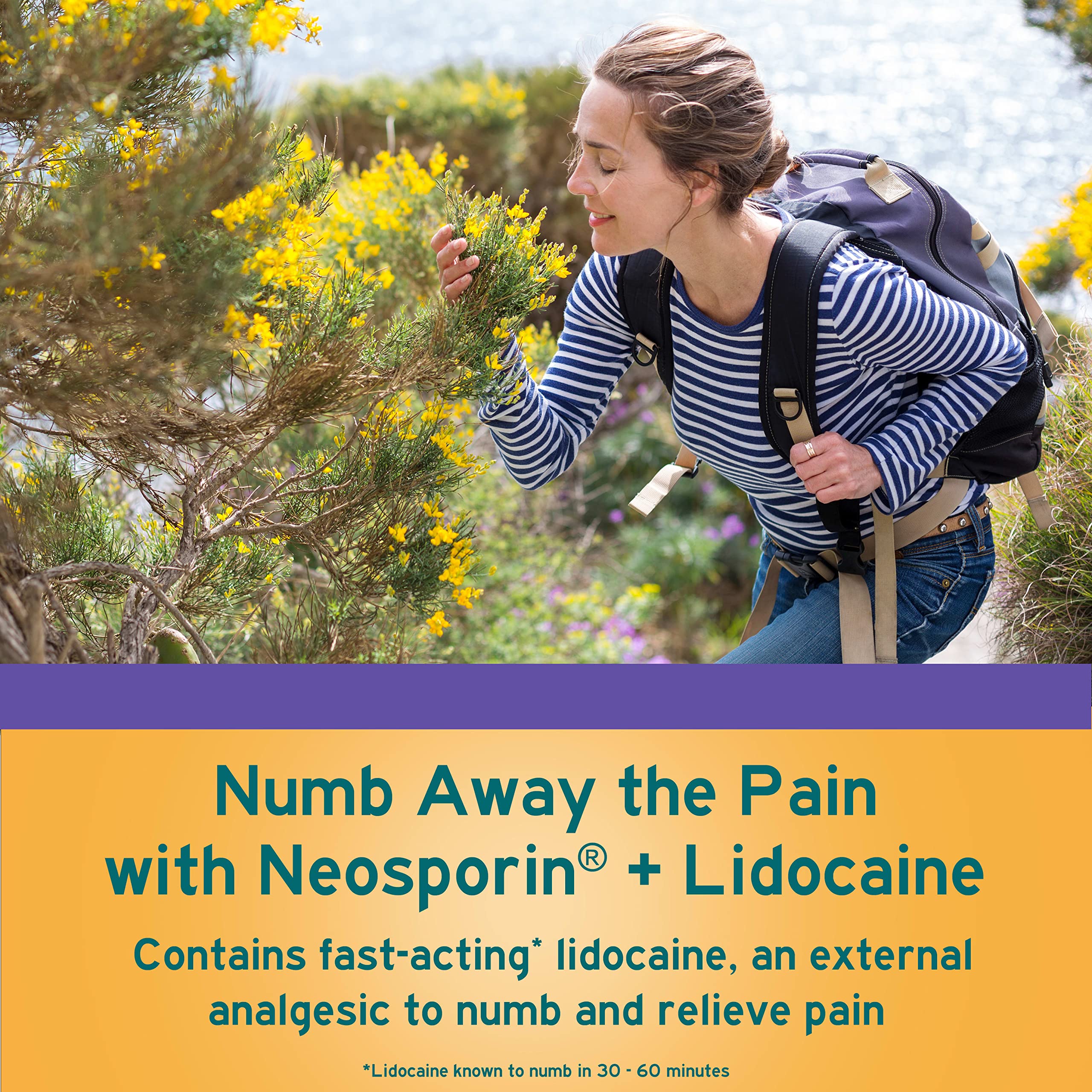 Neosporin plus Lidocaine tube back view showing label and directions.