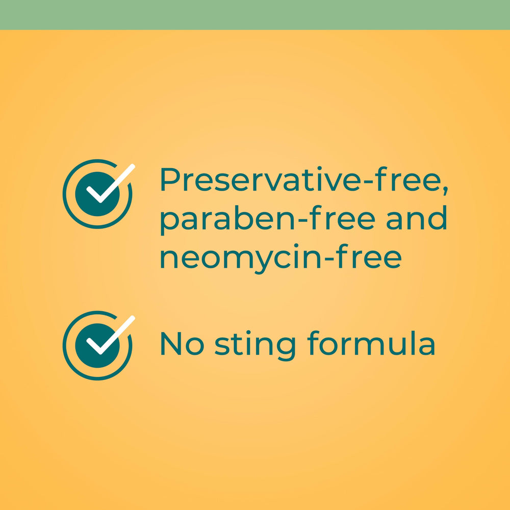 Neosporin Simply Formula no-sting formula label communicates gentle wound care.
