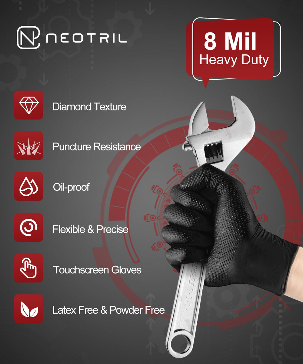 NEOTRIL heavy-duty nitrile gloves with ambidextrous design for versatile use.