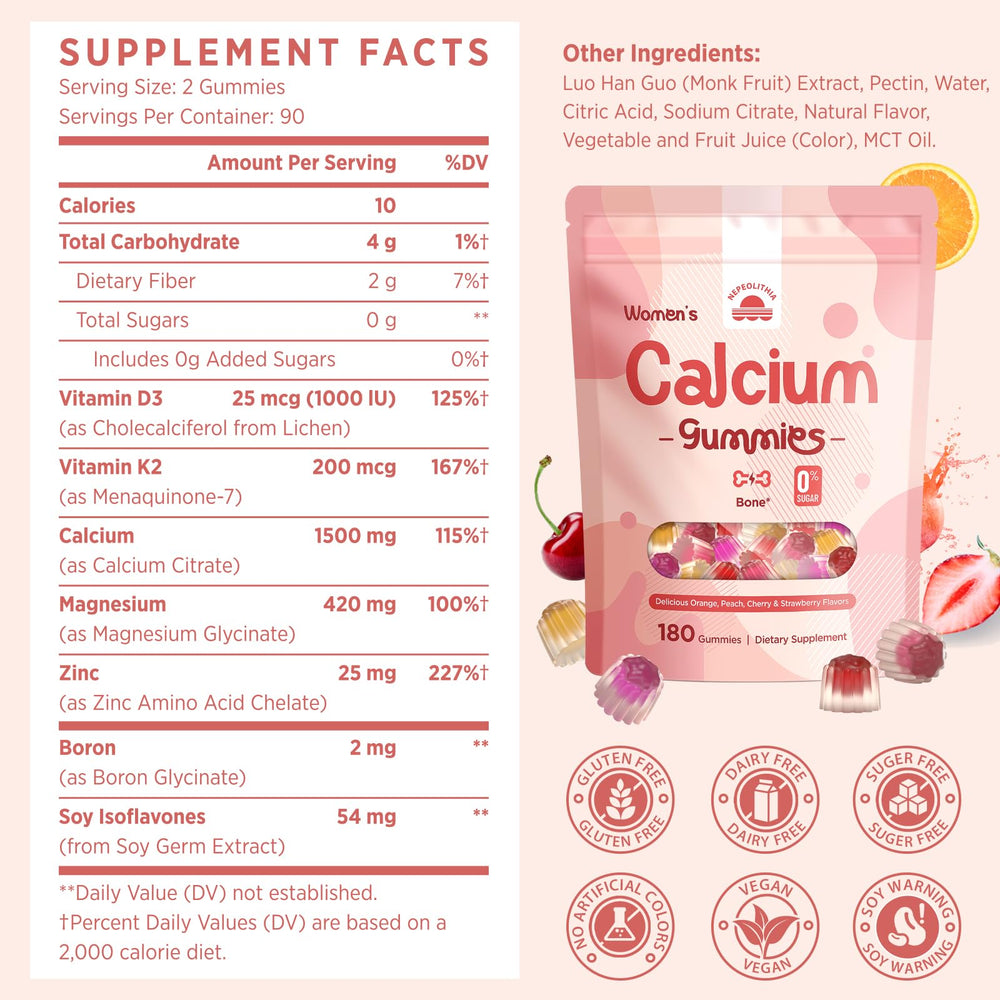 Nepeolithia Calcium Gummies open bottle ready for everyday use.