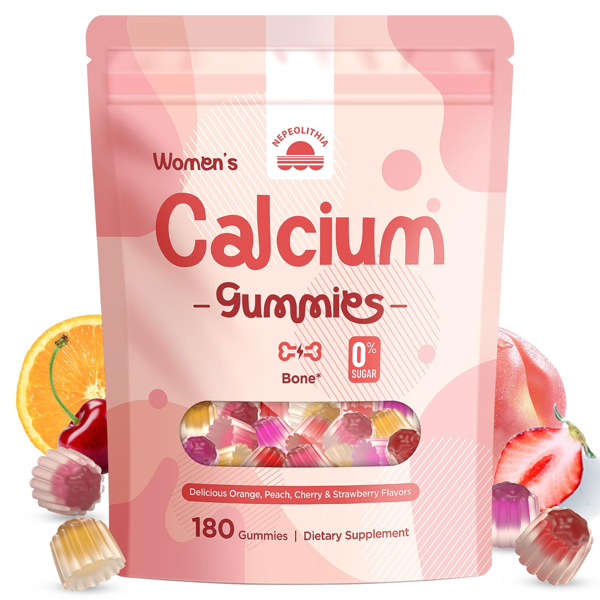 Nepeolithia Calcium Gummies orange bottle for daily wellness with flavor variety.