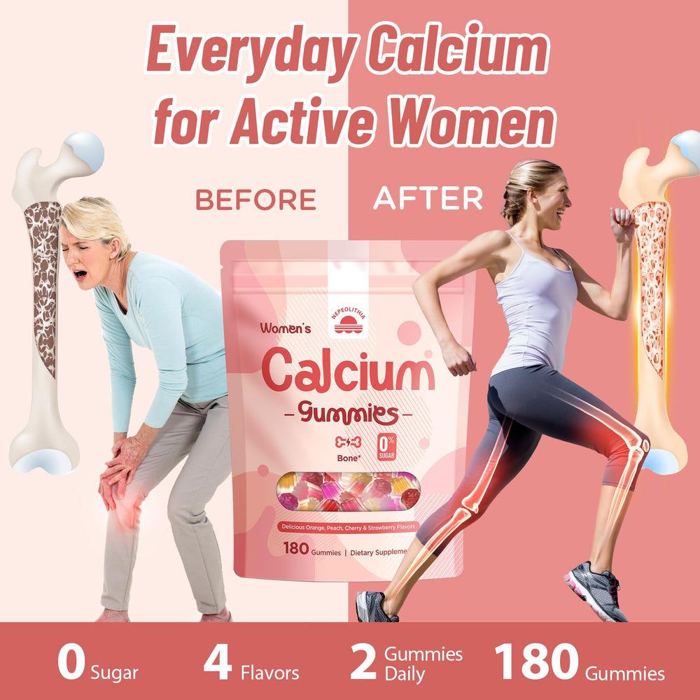 Nepeolithia Calcium Gummies texture closeup reveals chewy, sugar-free formula texture.