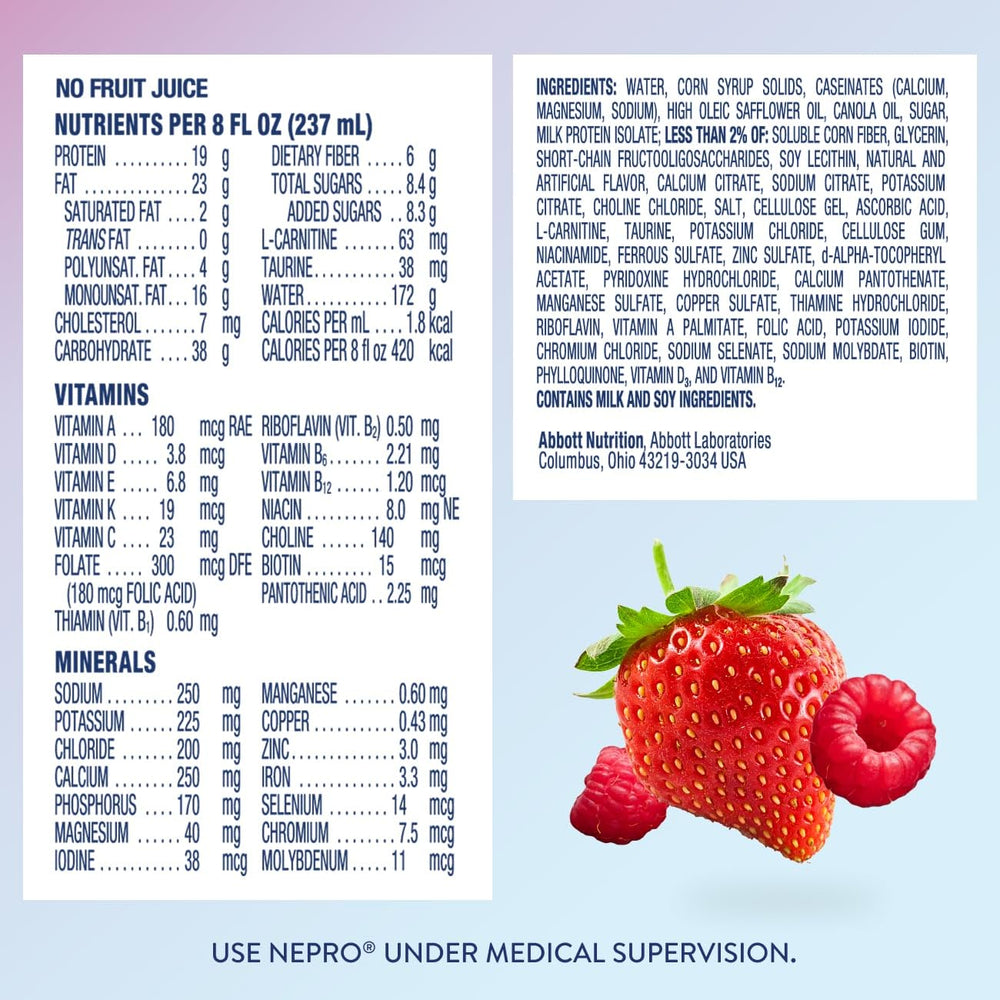 Nepro 24-pack display shows bulk dialysis nutrition option.