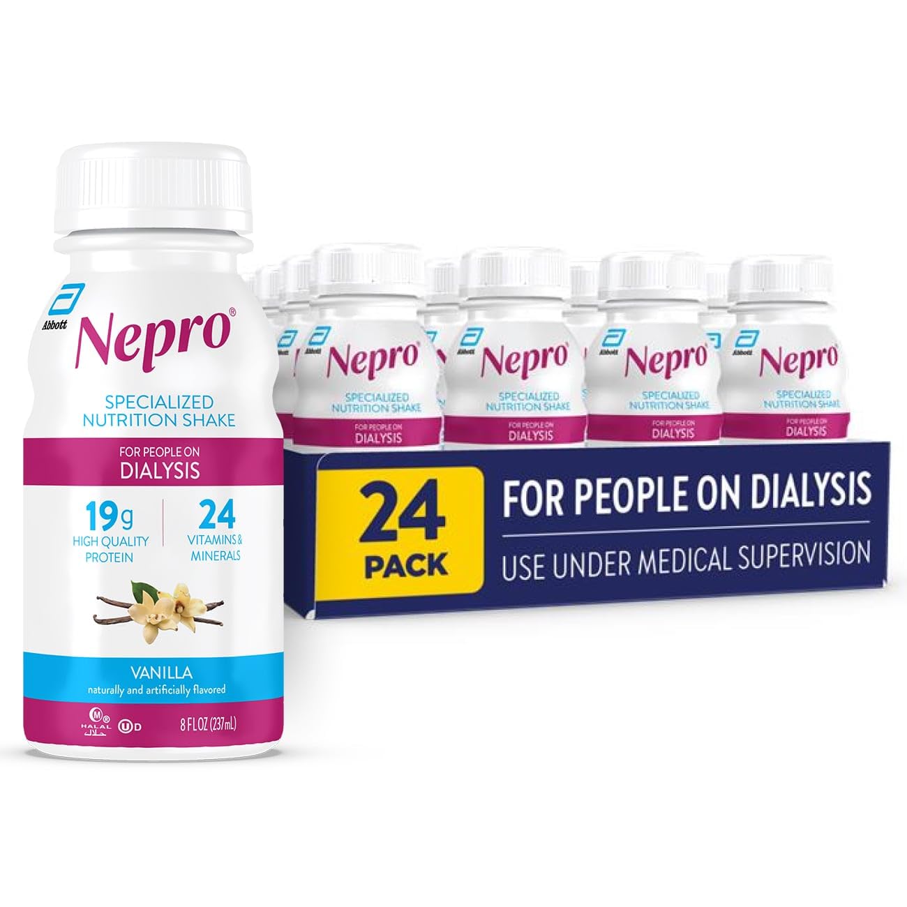 Nepro dialysis shake vanilla 8oz bottle; protein-rich nutrition on the go.