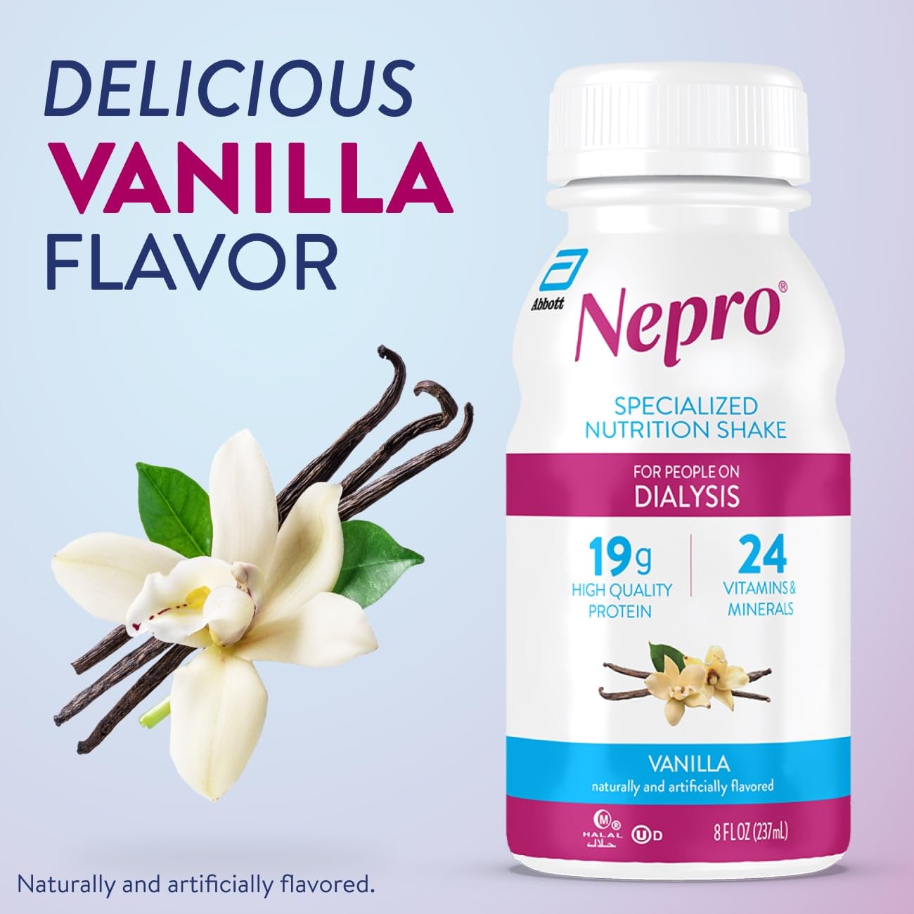 Nepro vanilla ingredient label close-up; shows carbsteady blend.