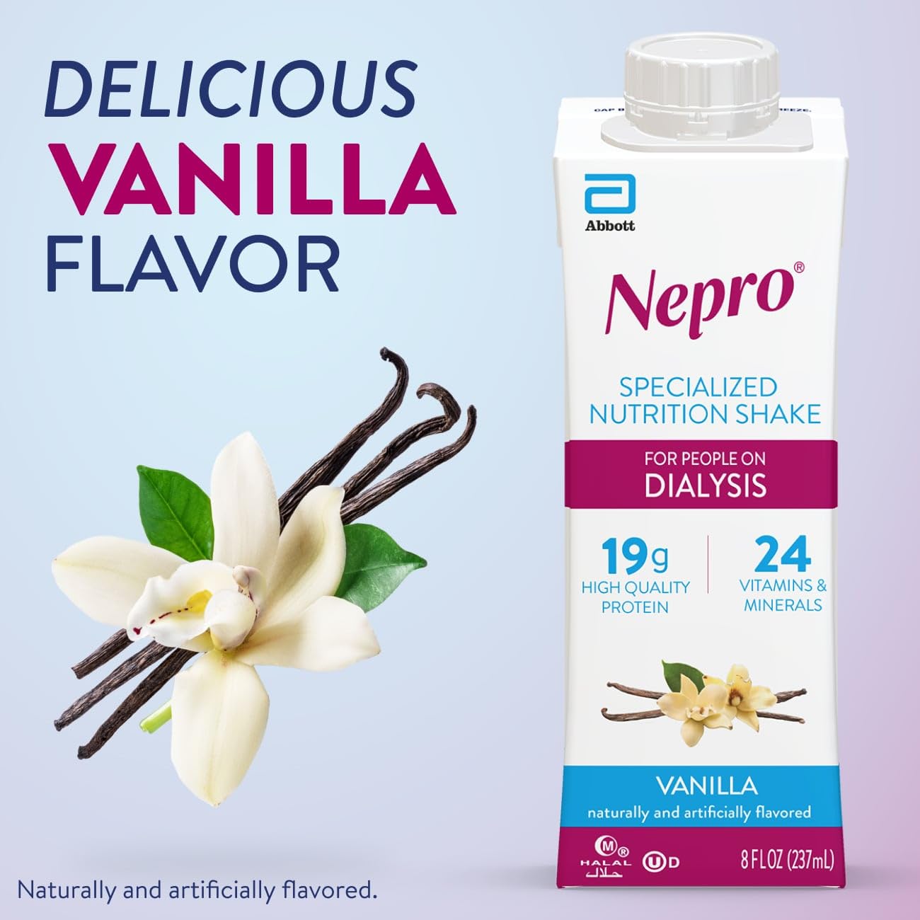 Nepro mixed berry bottle with glass, refreshing nutrition on the go.