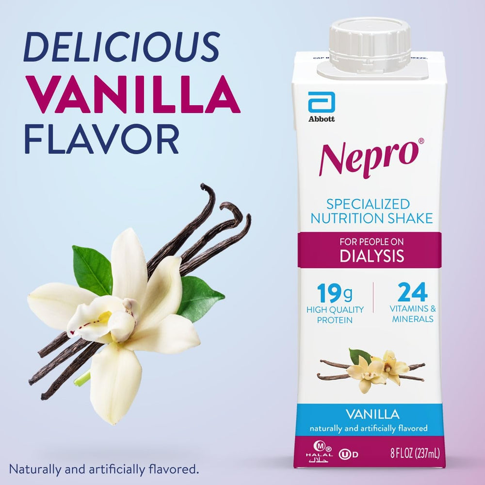 Nepro mixed berry bottle with glass, refreshing nutrition on the go.
