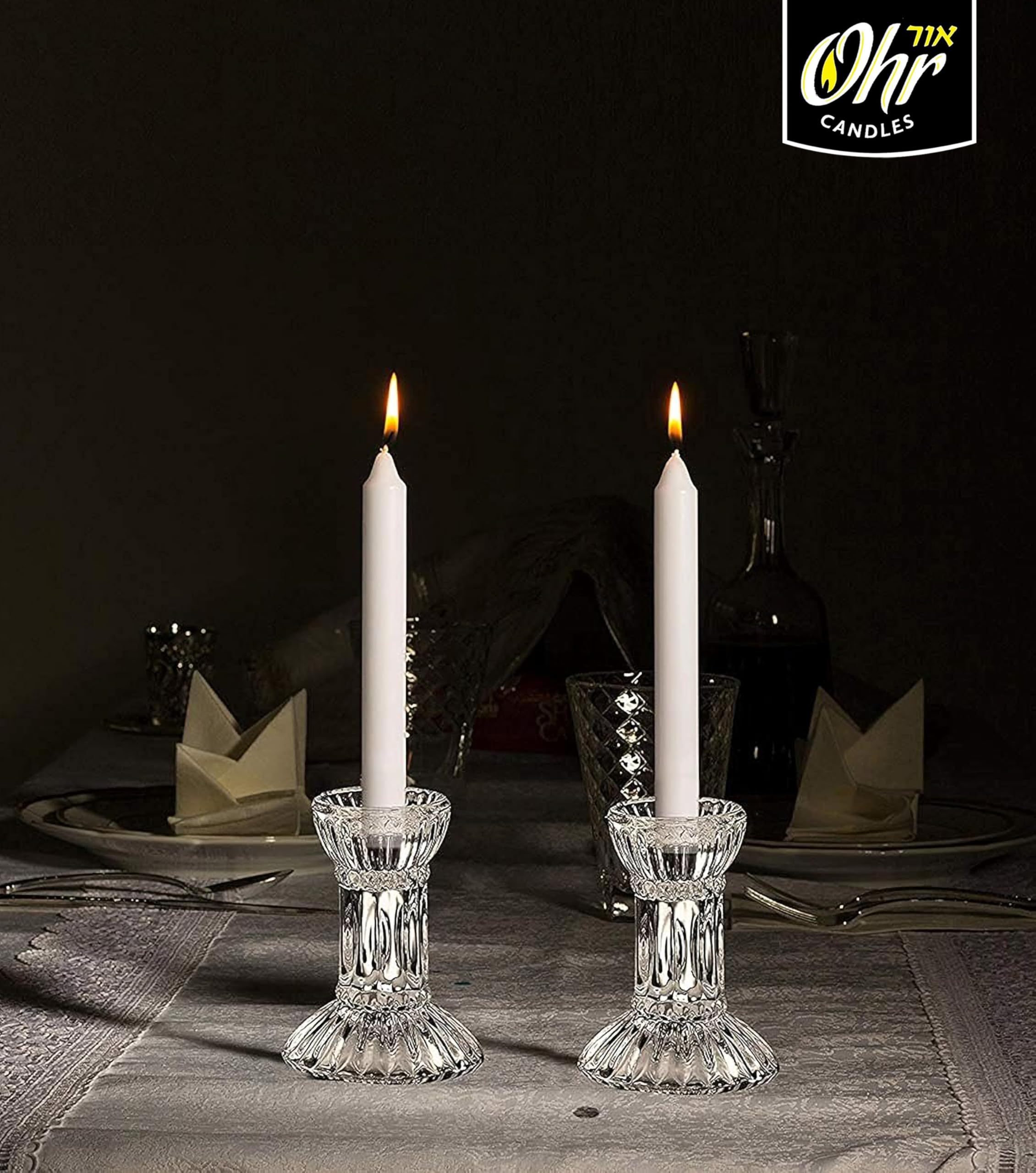 Ner Mitzvah unscented taper candles for aroma-free ambiance.