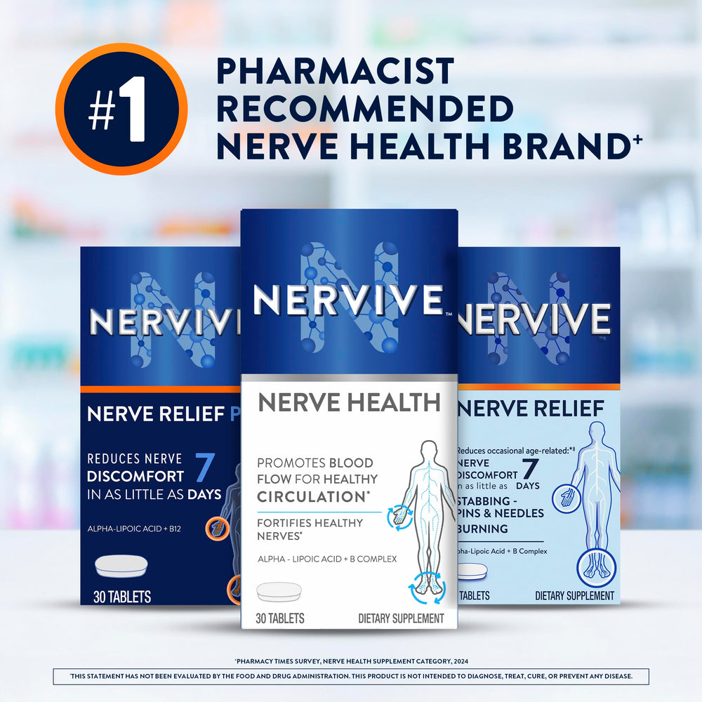 Nervive Nerve Health pill dispense highlights easy daily intake.
