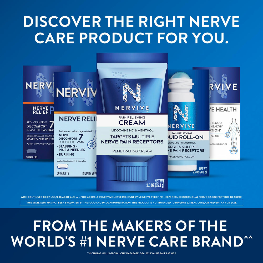 Nervive Nerve Relief sugar free formula highlighted on front