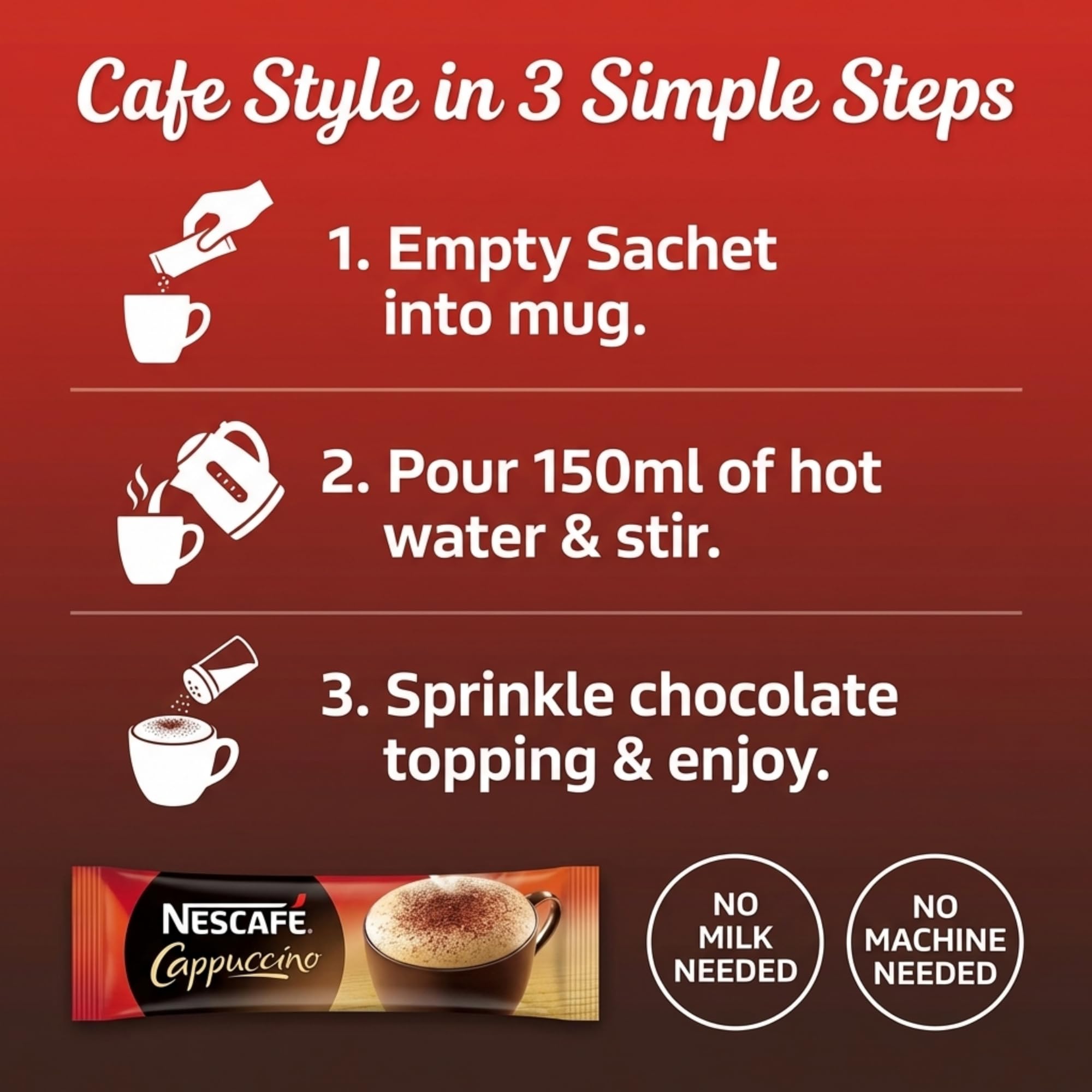 Nescafe Cappuccino cup with velvety froth ready to sip
