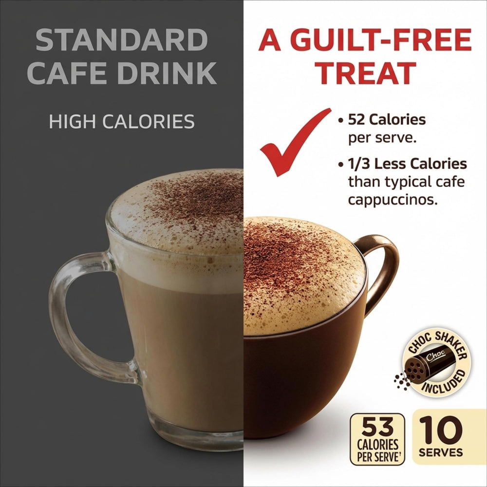 Chocolate shaker image showing cocoa notes and vanilla spice in Nescafe Cappuccino